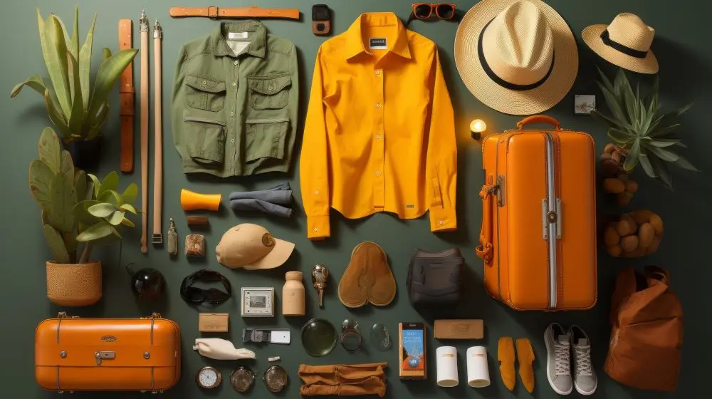 Kleidung und Gegenstände für eine Geschäftsreise