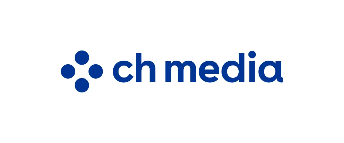 Logo of 'ch media' with a blue stylized dot pattern on the left and the name in bold blue text on a white background.