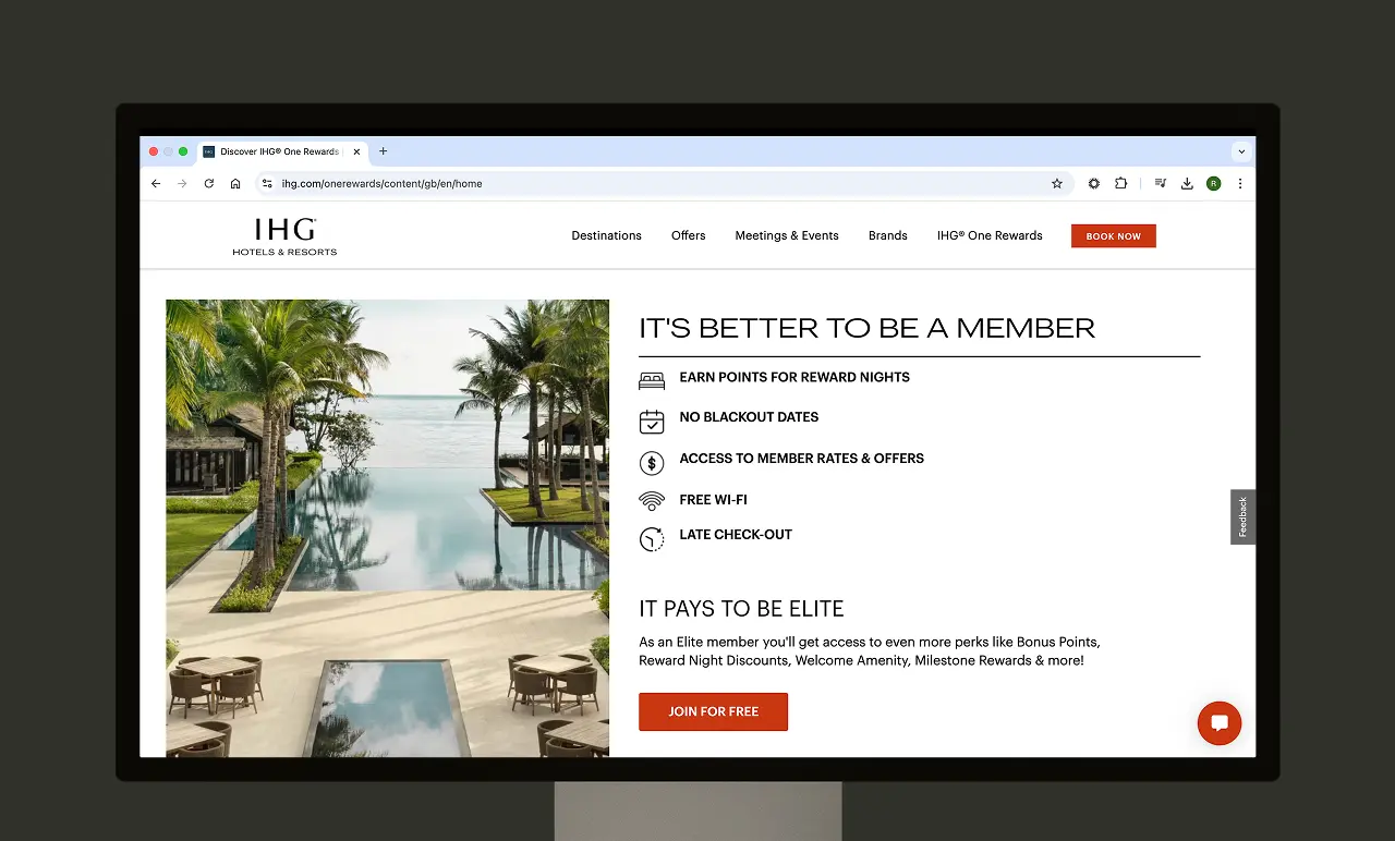 IHG one rewards landing page
