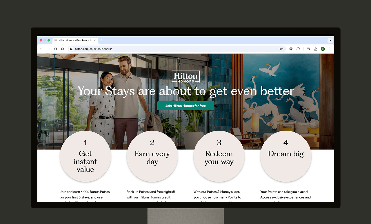 hilton honors landing page