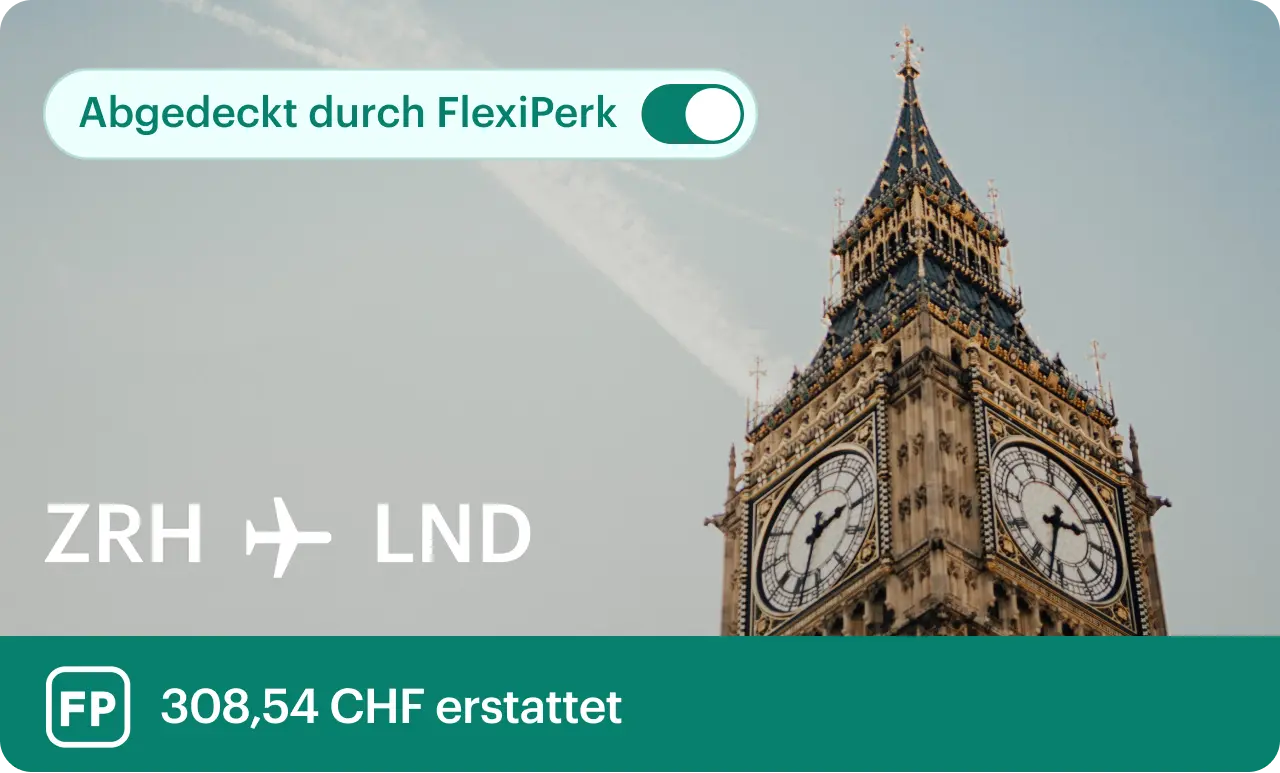 A view of the Perk platform showing a trip covered by FlexiTravel and how much money has been refunded.