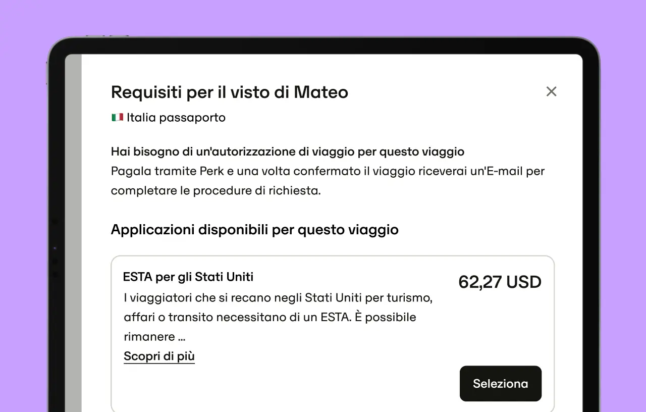 Acquista visti o autorizzazioni di viaggio in pochi clic