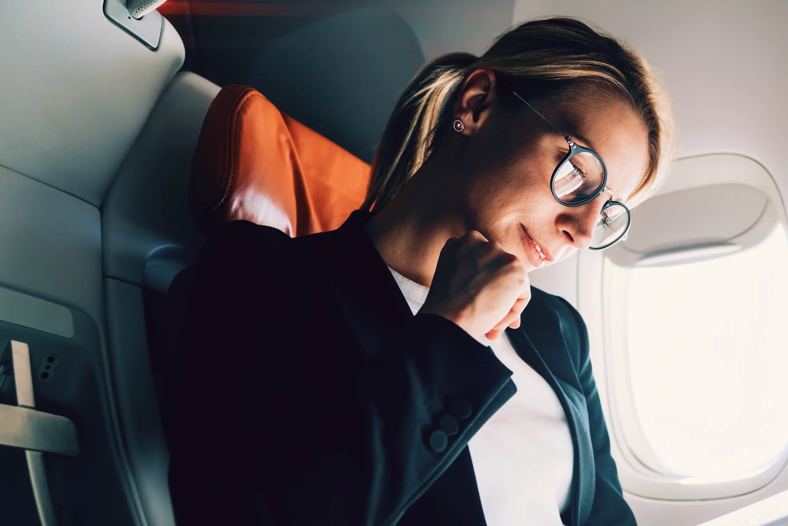 Woman On A Business Class Flight