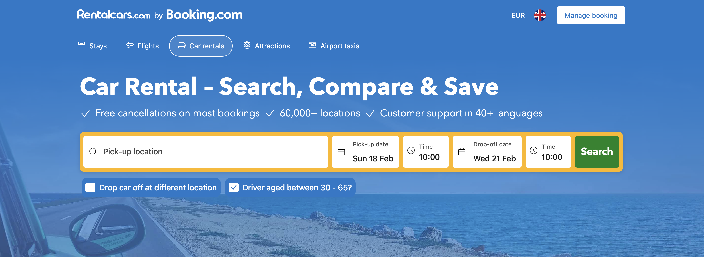 Rental Cars homepage