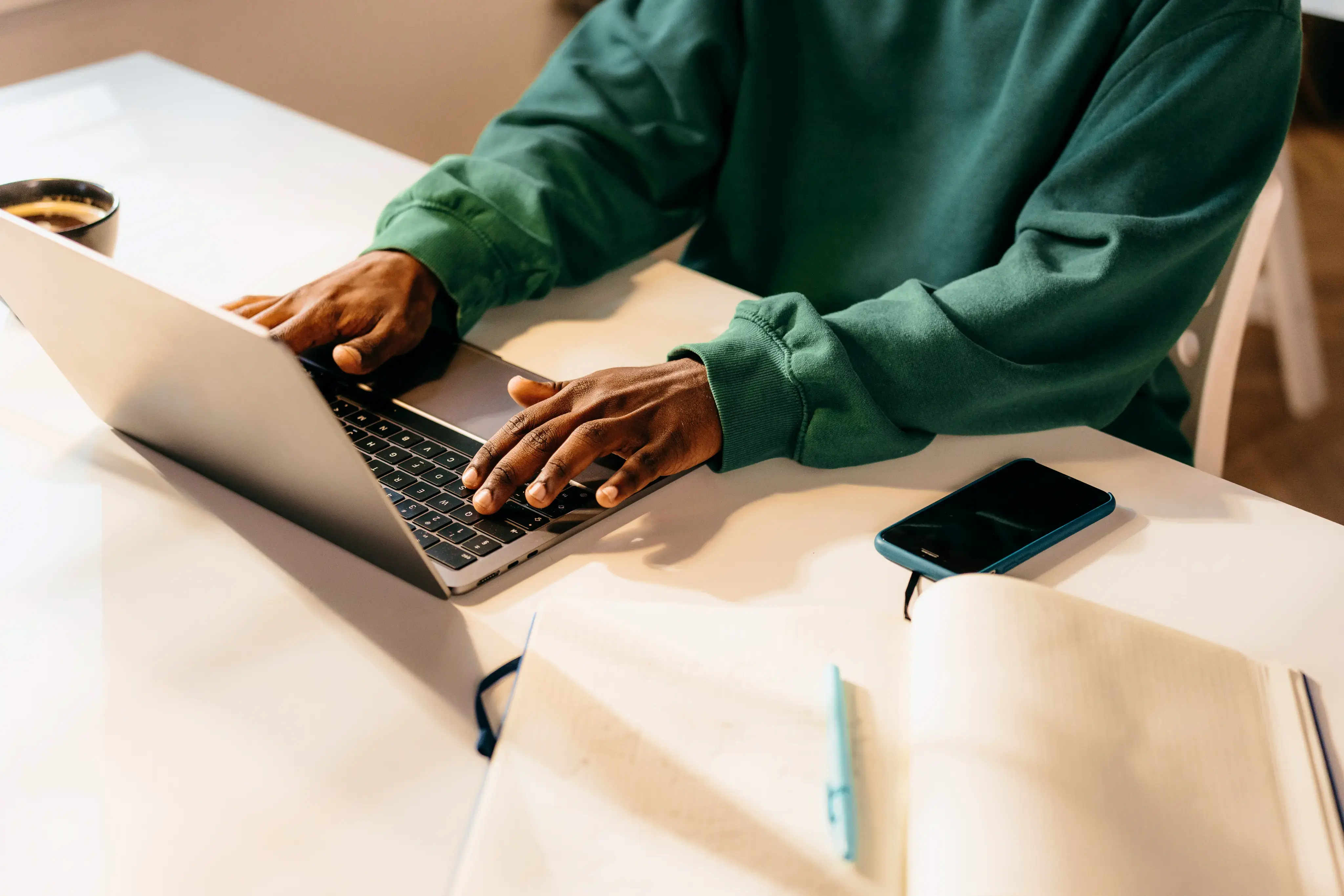 Men Hands On Laptop Keyboard