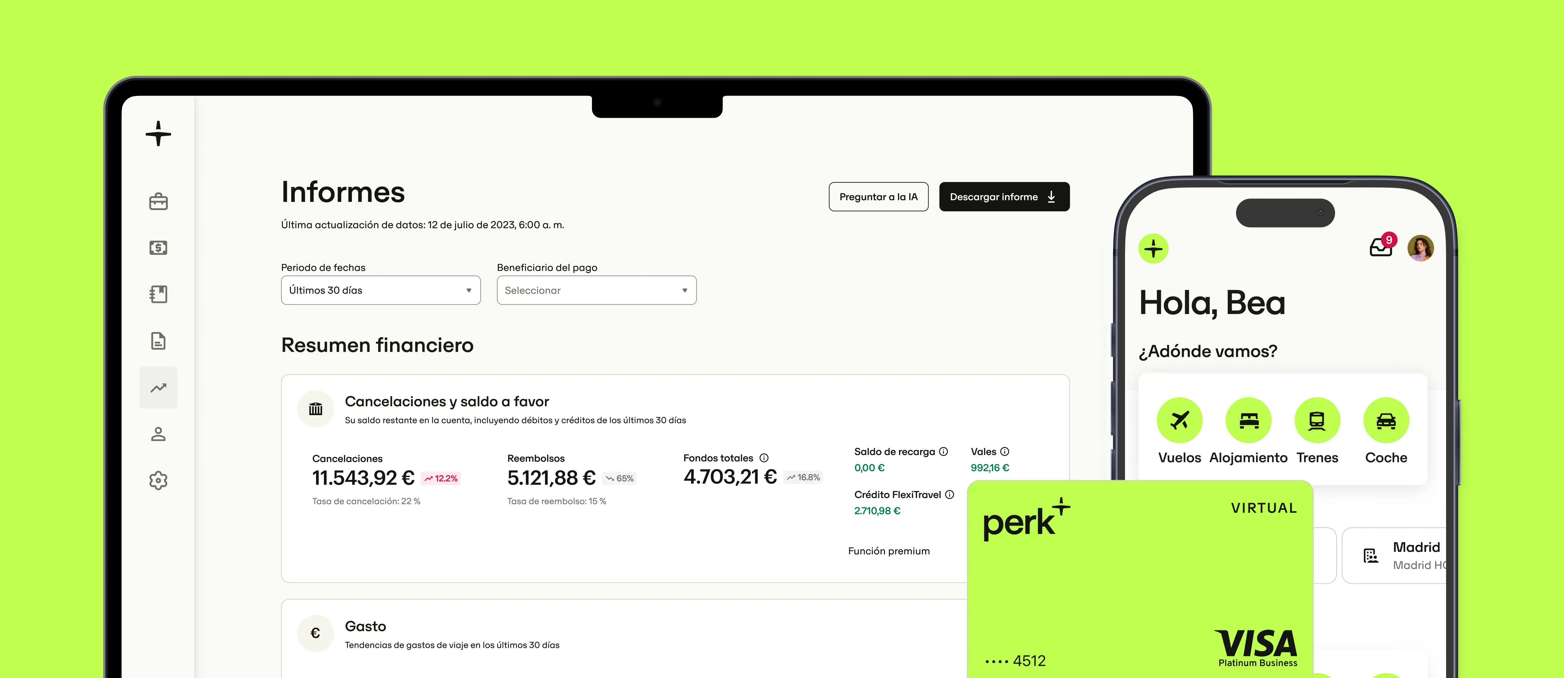 Todos los datos de viajes y gastos en una sola plataforma