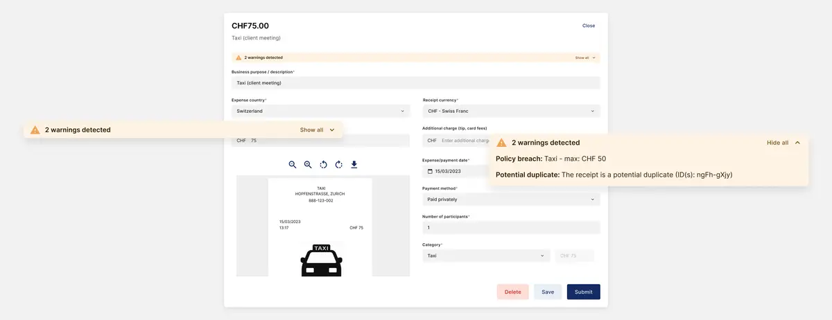 5 Warnings Expense Form