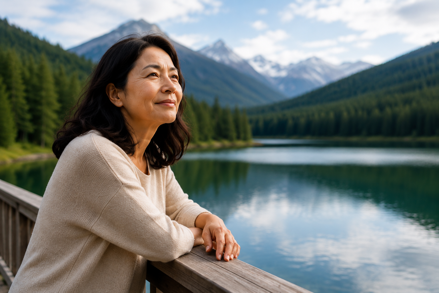 A mature woman sitting and reflecting at home