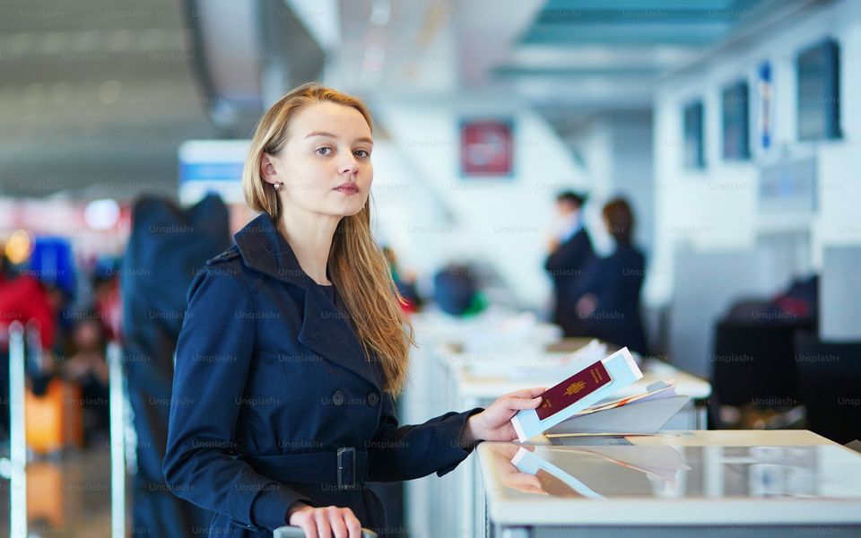 Traveller in airport, calm light