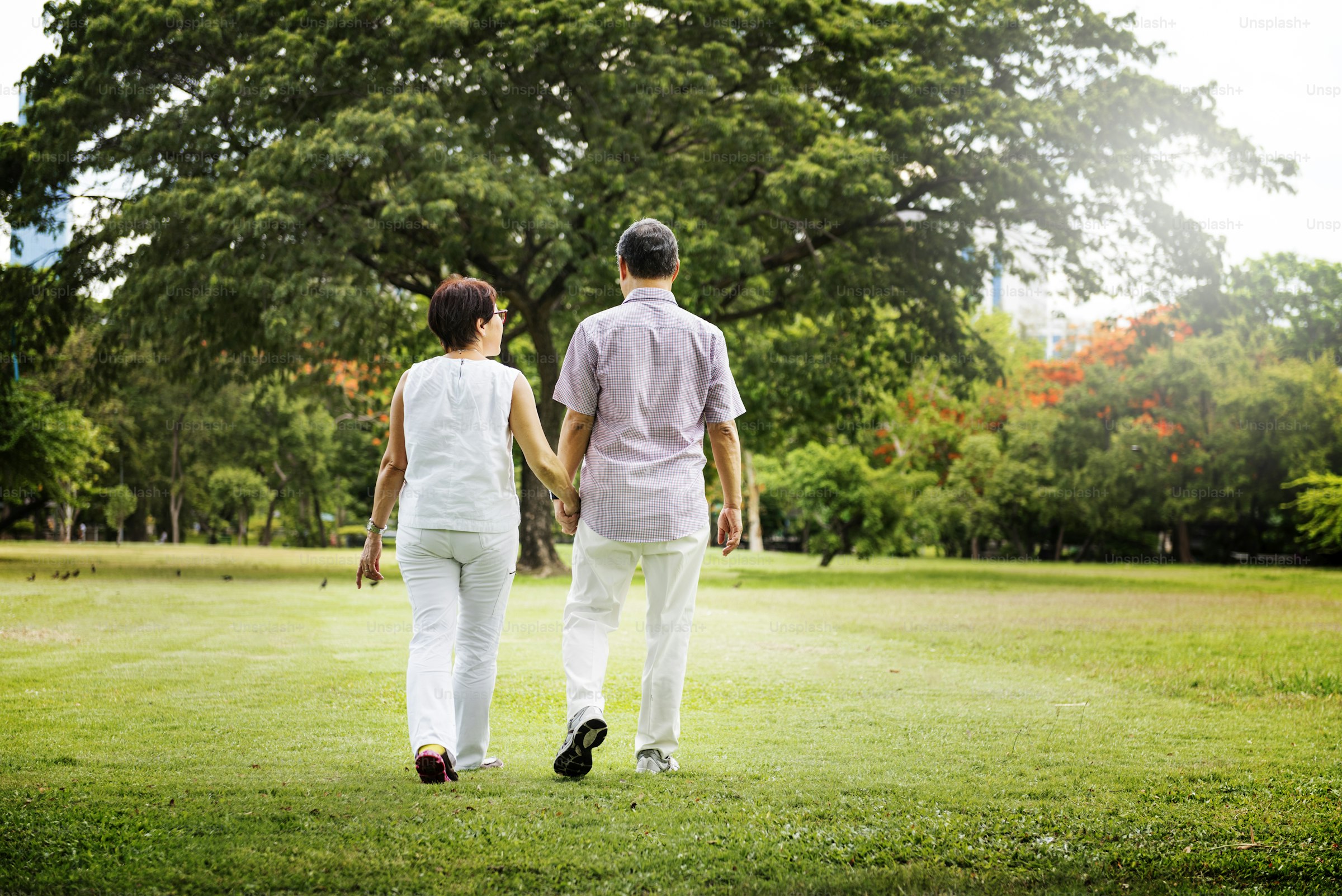 A woman walking in a park