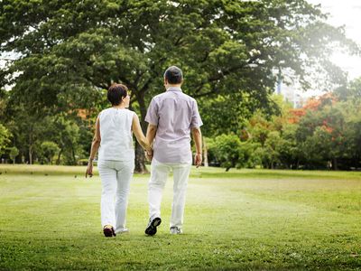A woman walking in a park