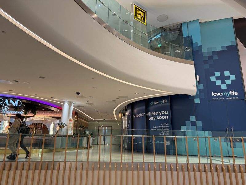 The LoveMyLife unit at Westfield London, seen across the atrium.