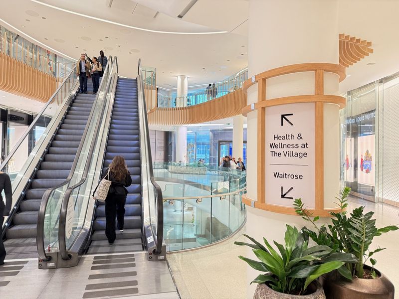 Escalators up to Health and Wellness at The Village