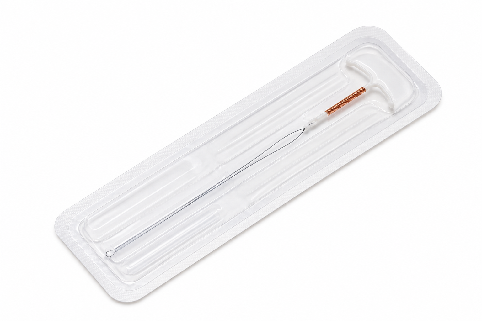 A copper coil in its sterile package