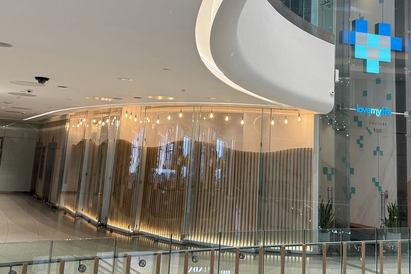 The LoveMyLife unit at Westfield London, seen across the atrium.
