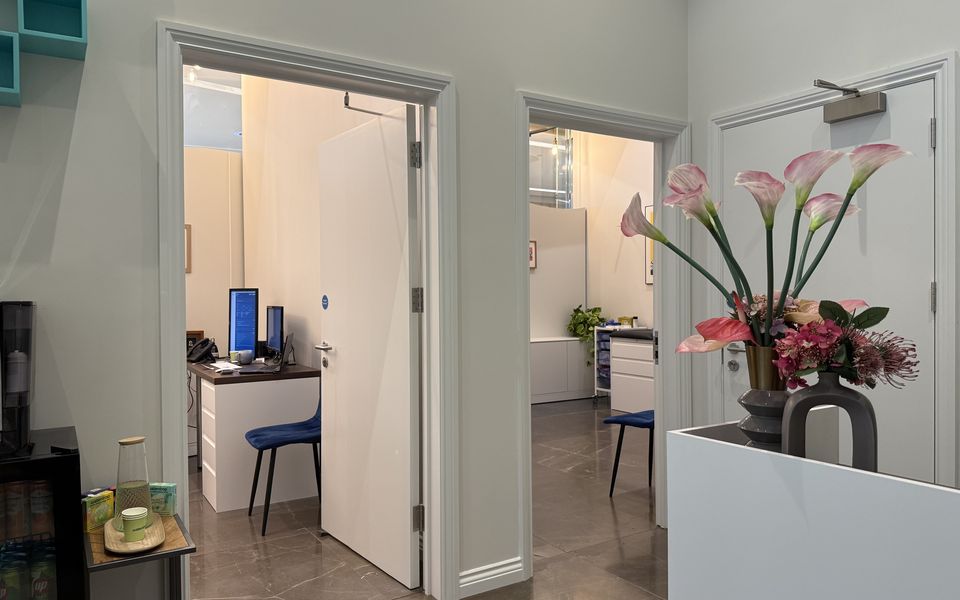 The consulting room doors at the LoveMyLife clinic, seen from reception