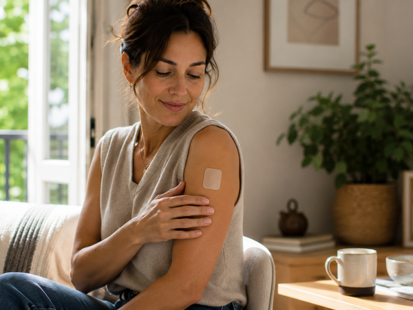 A woman with a contraceptive patch on her arm