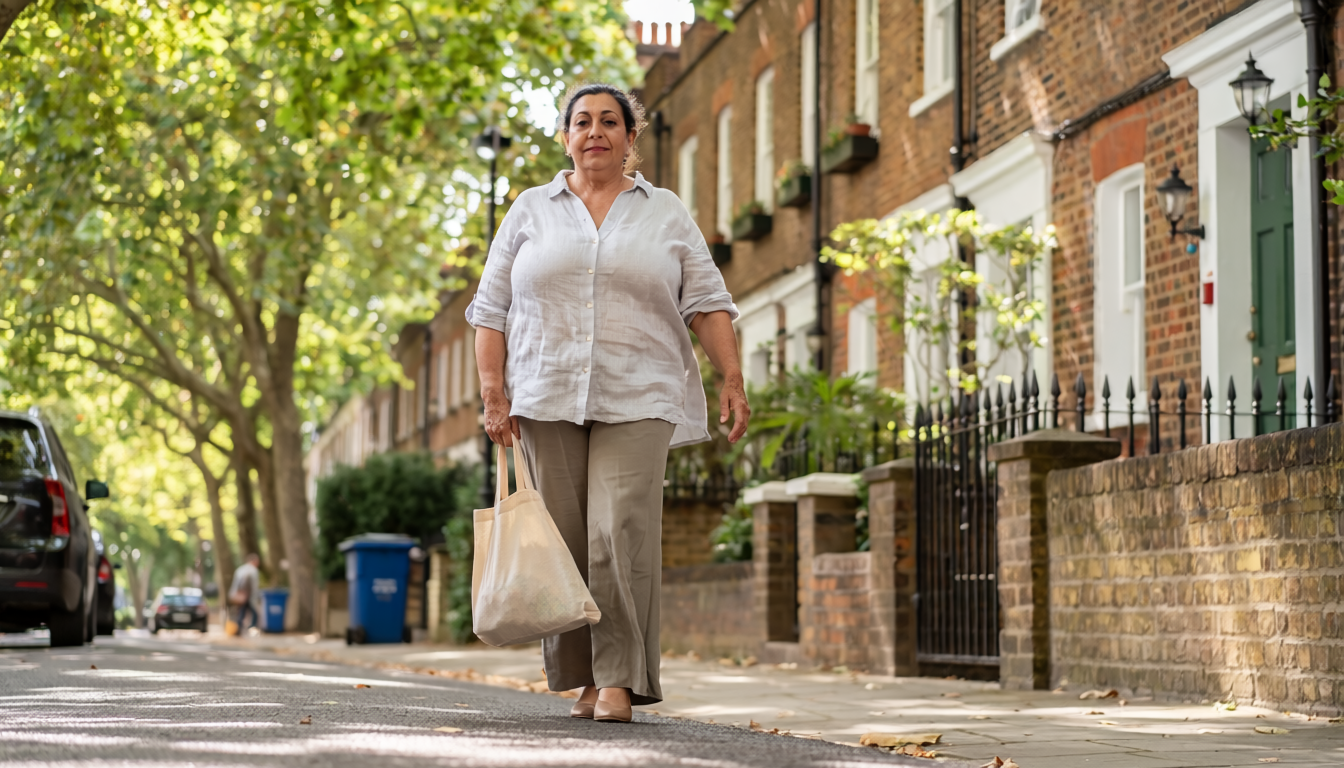 A fit woman in her fifties stretching