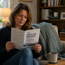 A woman sitting at home reading a booklet about The Sinclair Method