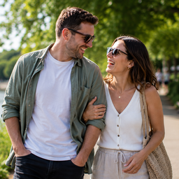 A couple walking together outdoors