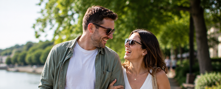 A couple walking together outdoors