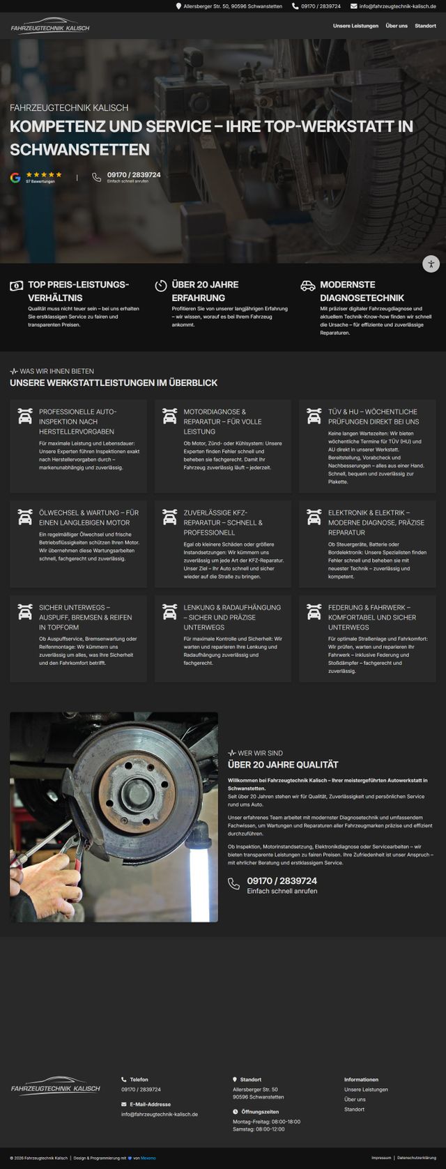 Landing Page von fahrzeugtechnik-kalisch.de, von oben bis unten