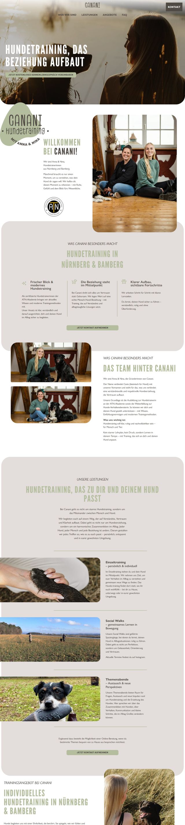 Startseite von canani.de, von oben bis unten