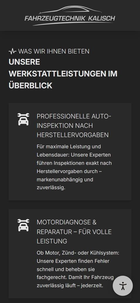 fahrzeugtechnik-kalisch.de auf dem Handy: Werkstattleistungen