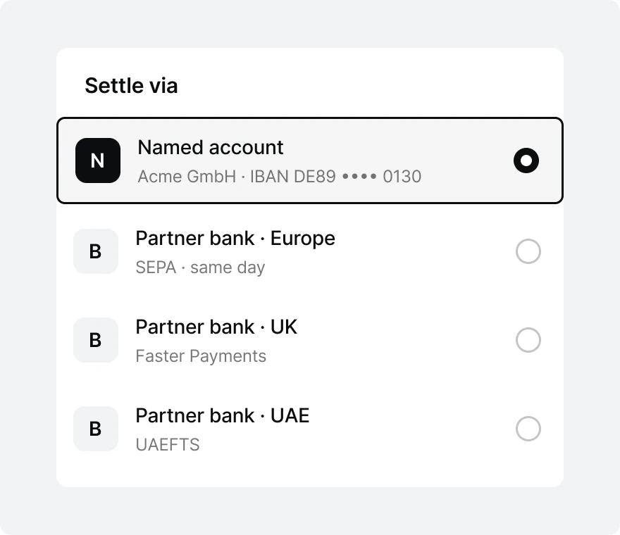 Choosing between a named account and partner banks