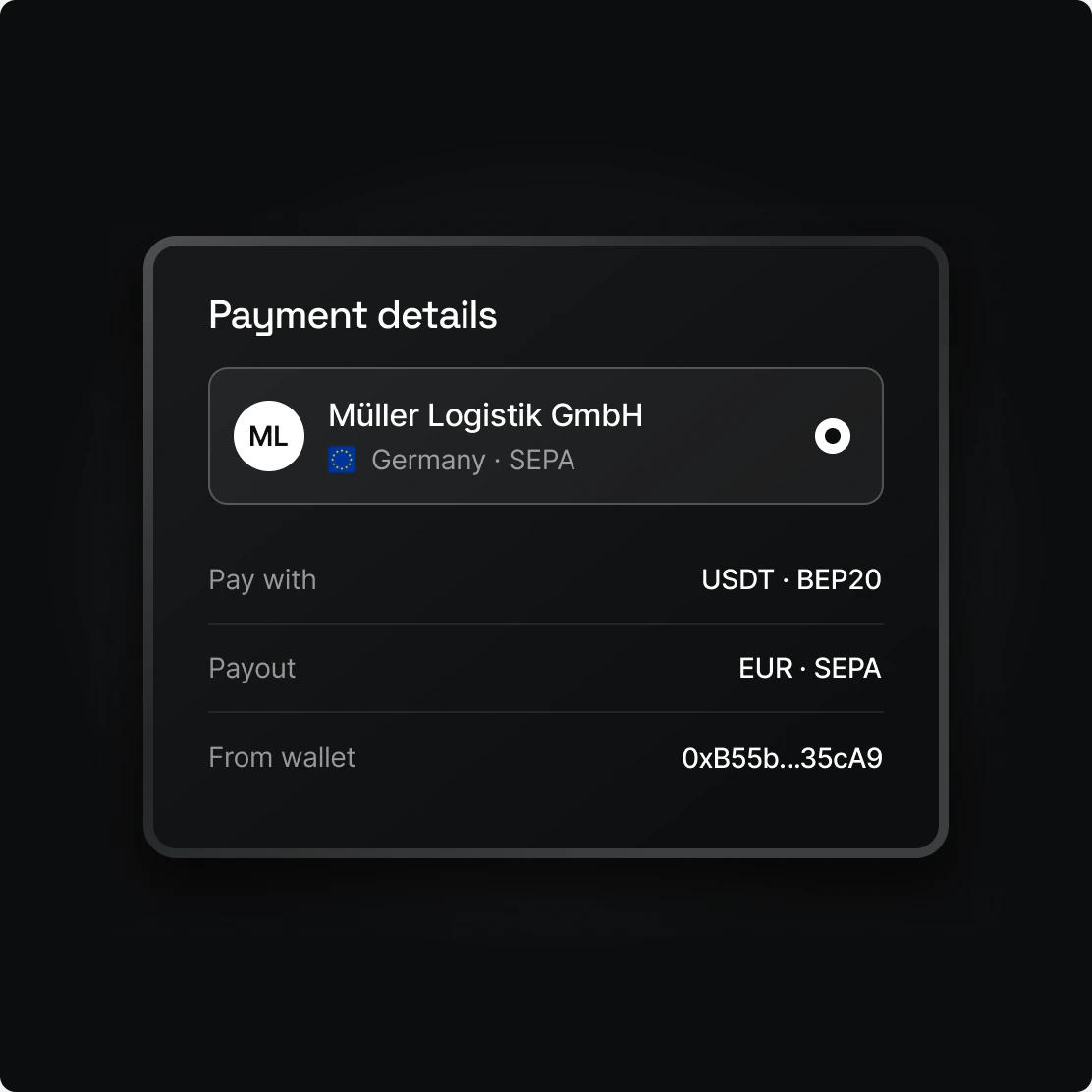 Payment details for Müller Logistik GmbH