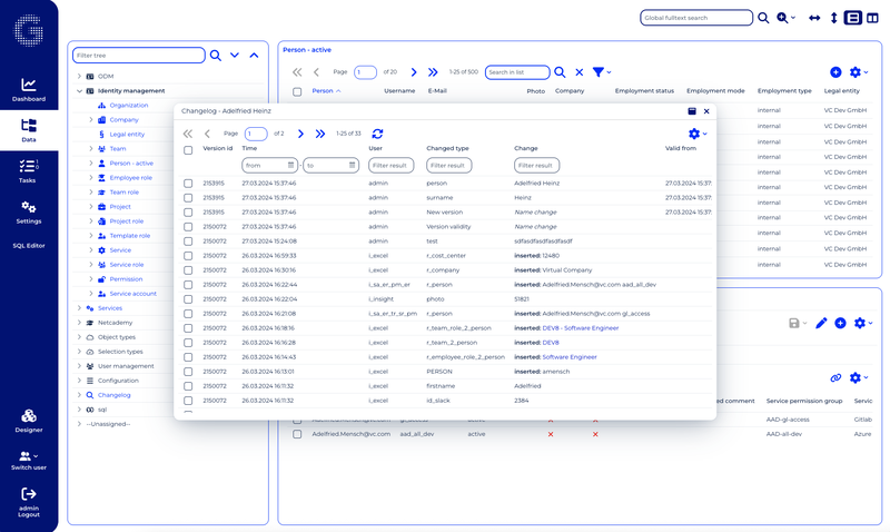 Screenshot of our IDM platform