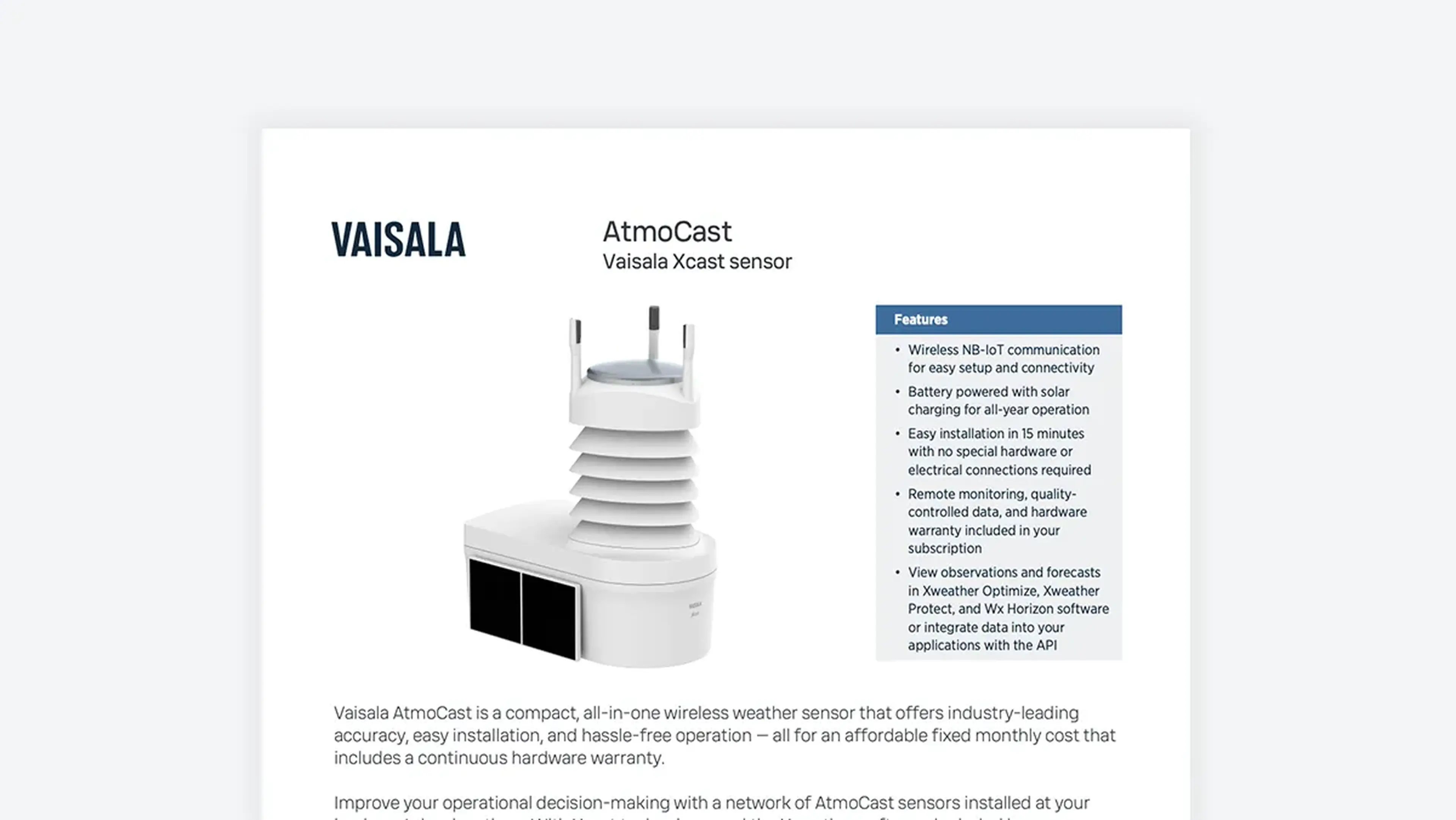 Image of Vaisala AtmoCast sensor datasheet