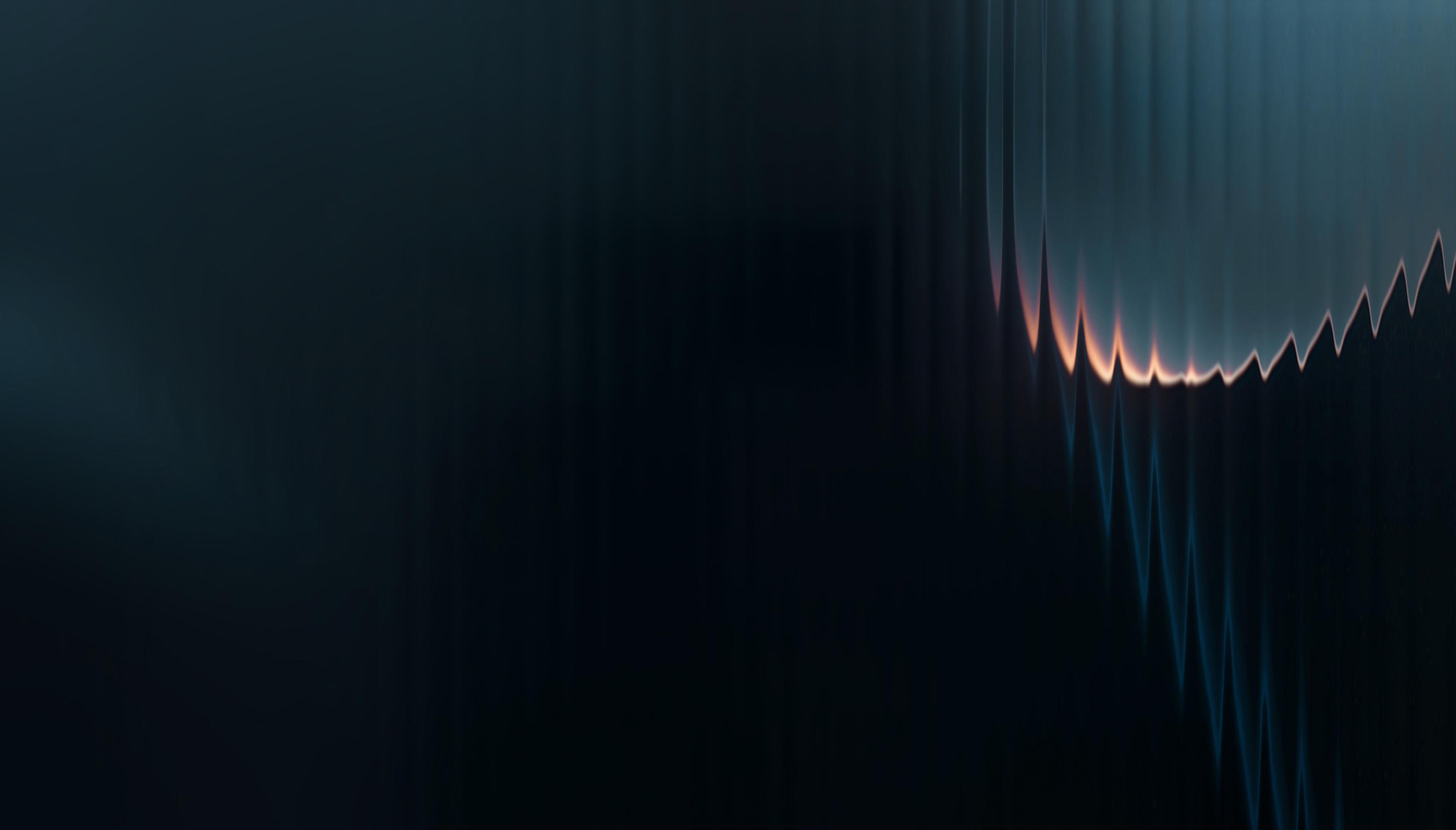 Abstract dark gradient with blue vertical lines and soft glowing orange wave peaks on the right side.