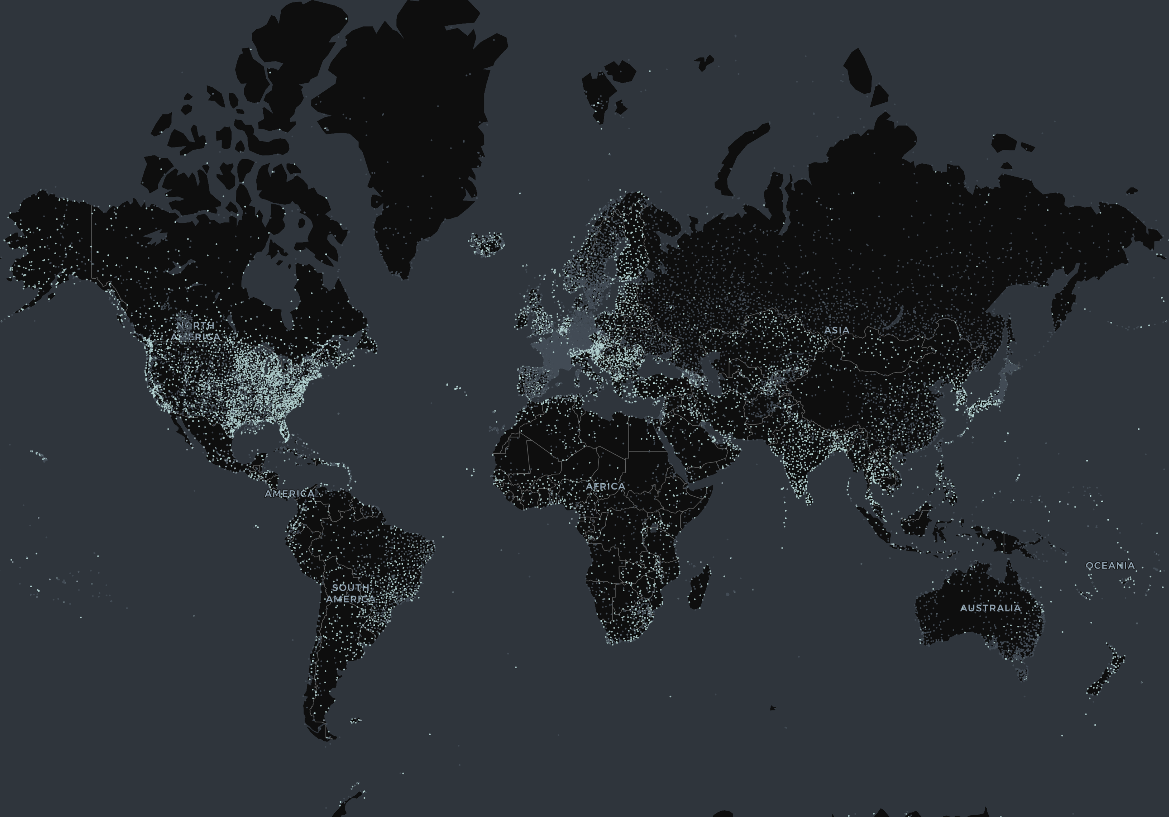 A world map showing Vaisala Xweather weather sensor locations, with dense light clusters in North America, Europe, and Asia, and fewer in Africa and Australia.