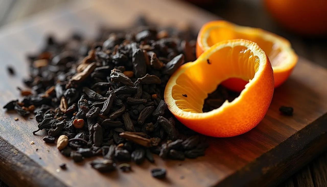 Dried tea with orange zest