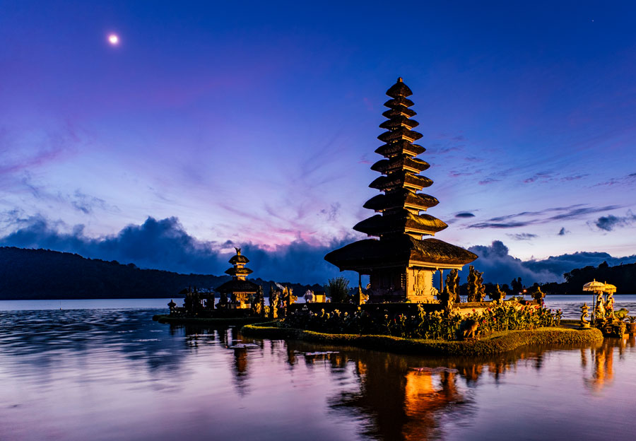 Traditional Indonesian building at sunset