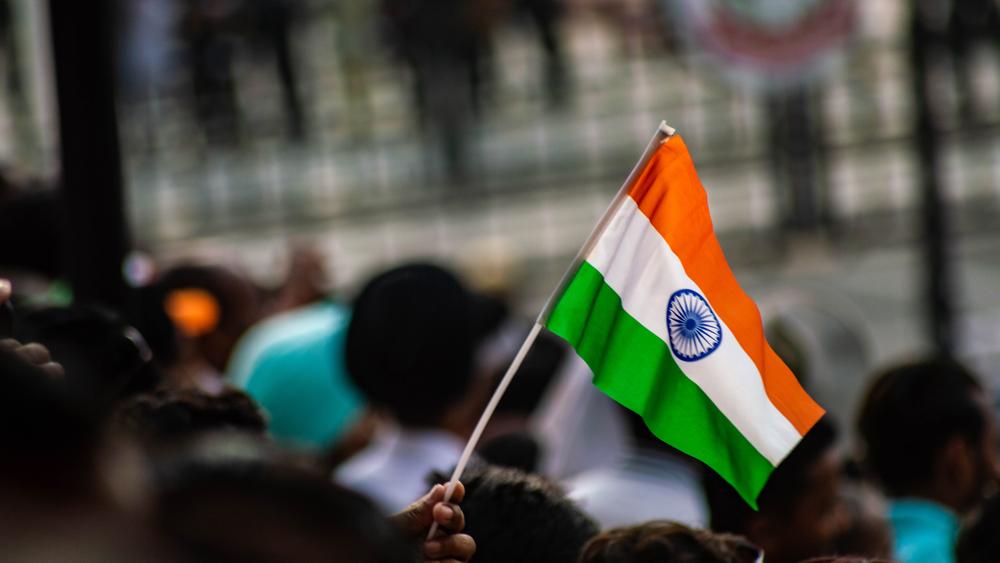 The Indian flag held up in a crowd