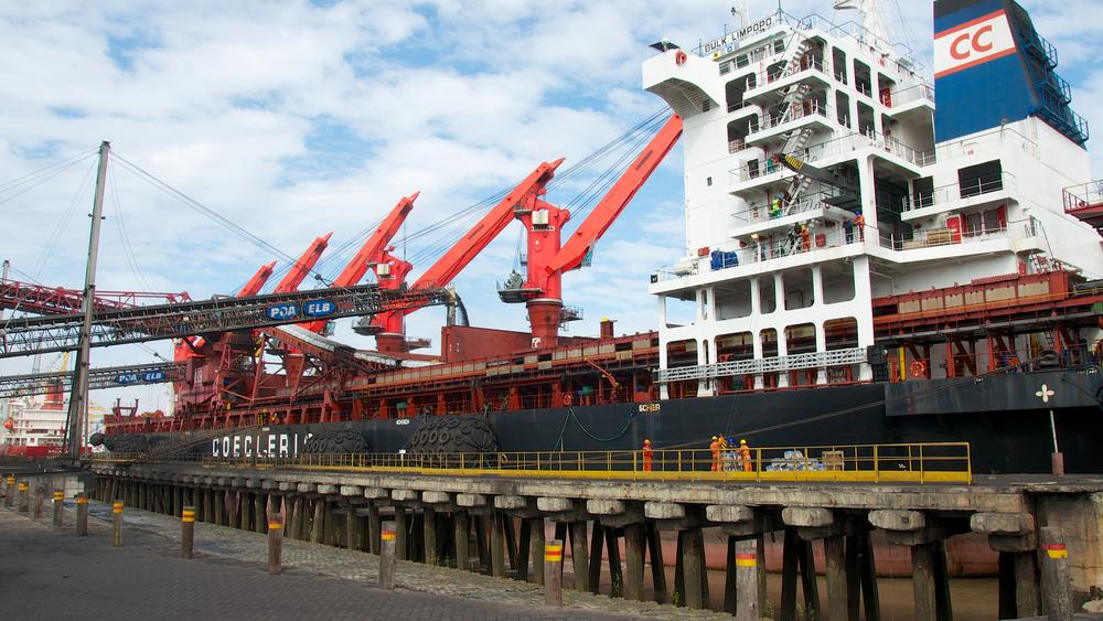Cargo being loaded onto a ship at the Indian Ocean port of Beira, Mozambique.