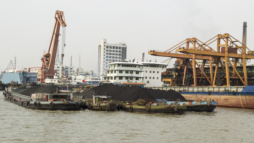 Cargo ships loaded with rare earth soil for export in China