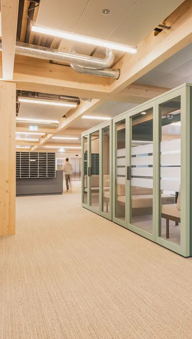 Verkehrsweg in Büro mit Besprechungsbox und Pflanzen