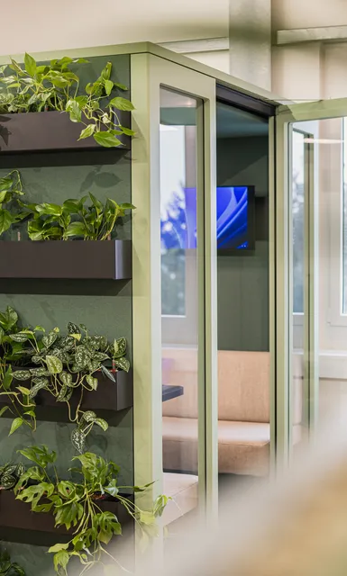 Besprechungsbox mit Pflanzenwand.