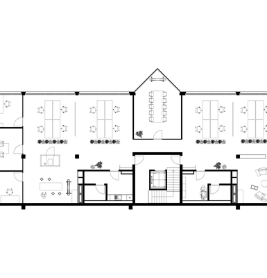 Grundrissplan eines Gebäudes in schwarz und weiss