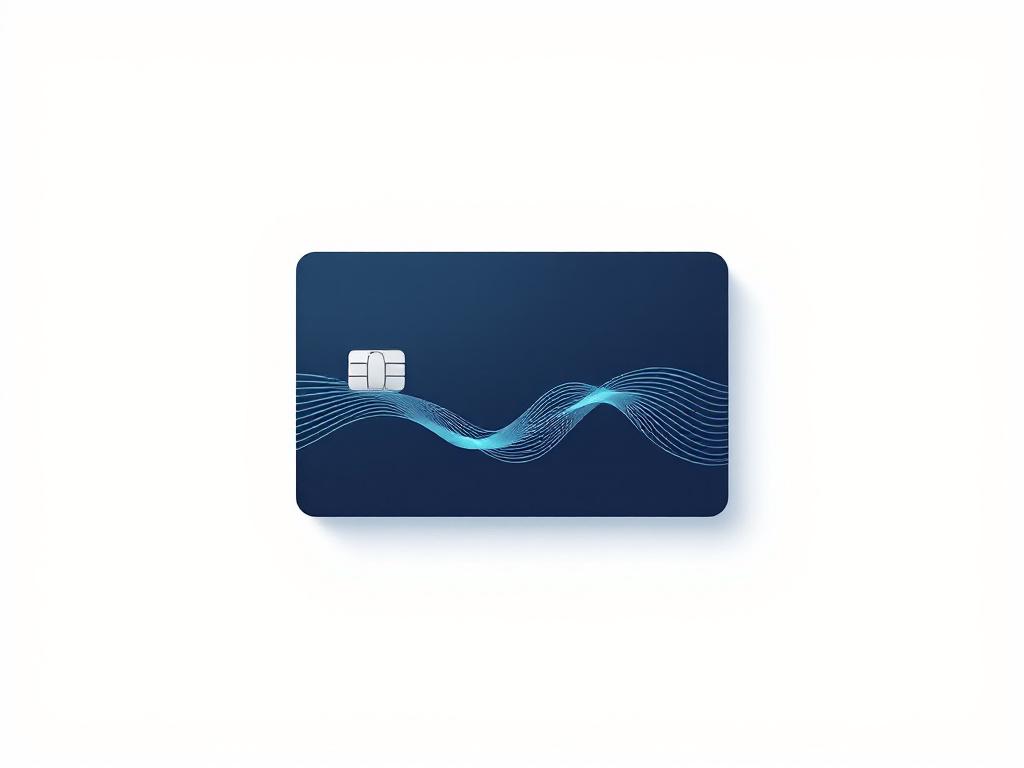 A dark blue credit card with a wave pattern and a chip on the left side, set against a plain white background.