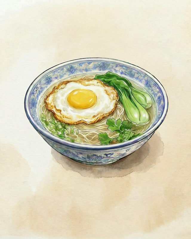 Lamian mit Pakchoi und Spiegelei