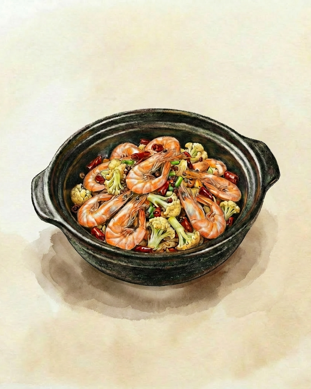 Chilitopf mit Garnelen