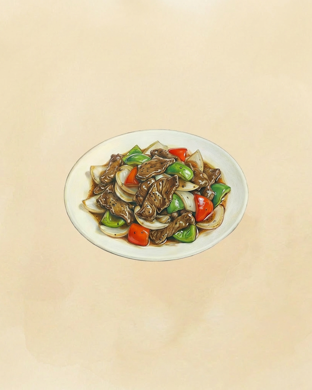 Rindfleischstreifen in schwarzer Pfeffersauce