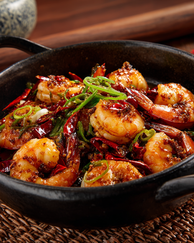 Chilitopf mit Garnelen