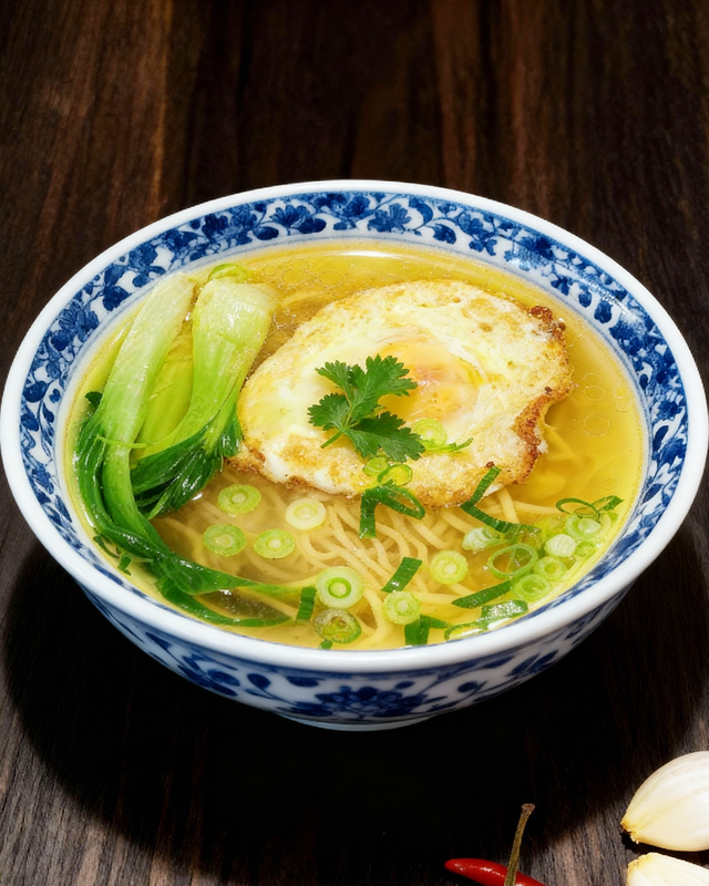 Lamian mit Pakchoi und Spiegelei