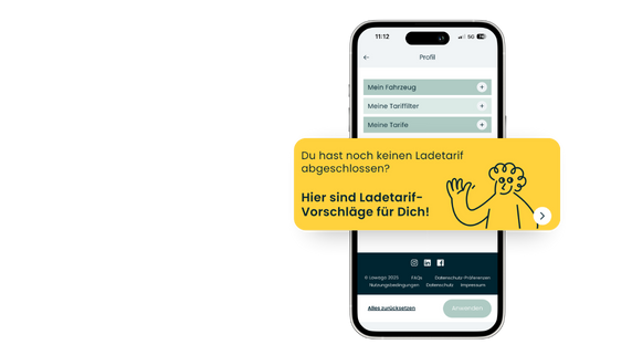 Bild aus der Lowago App, das das Profil zeigt, in dem man sich Tarifvorschläge anzeigen lassen kann.