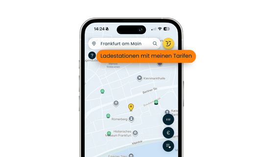 Lowago App mit Ladestationen, die mit gewünschten Tarifen genutzt werden können.